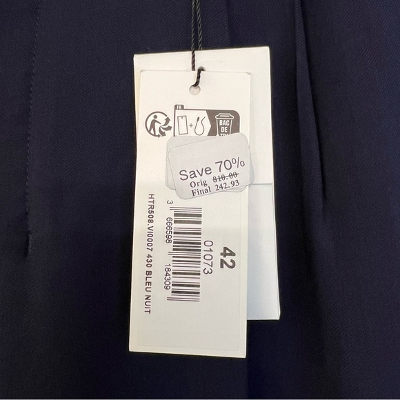 Ami Pleated Front Virgin Wool Trousers Navy Blue Size 42 NWT Contemporary Modern - Picture 2 of 7